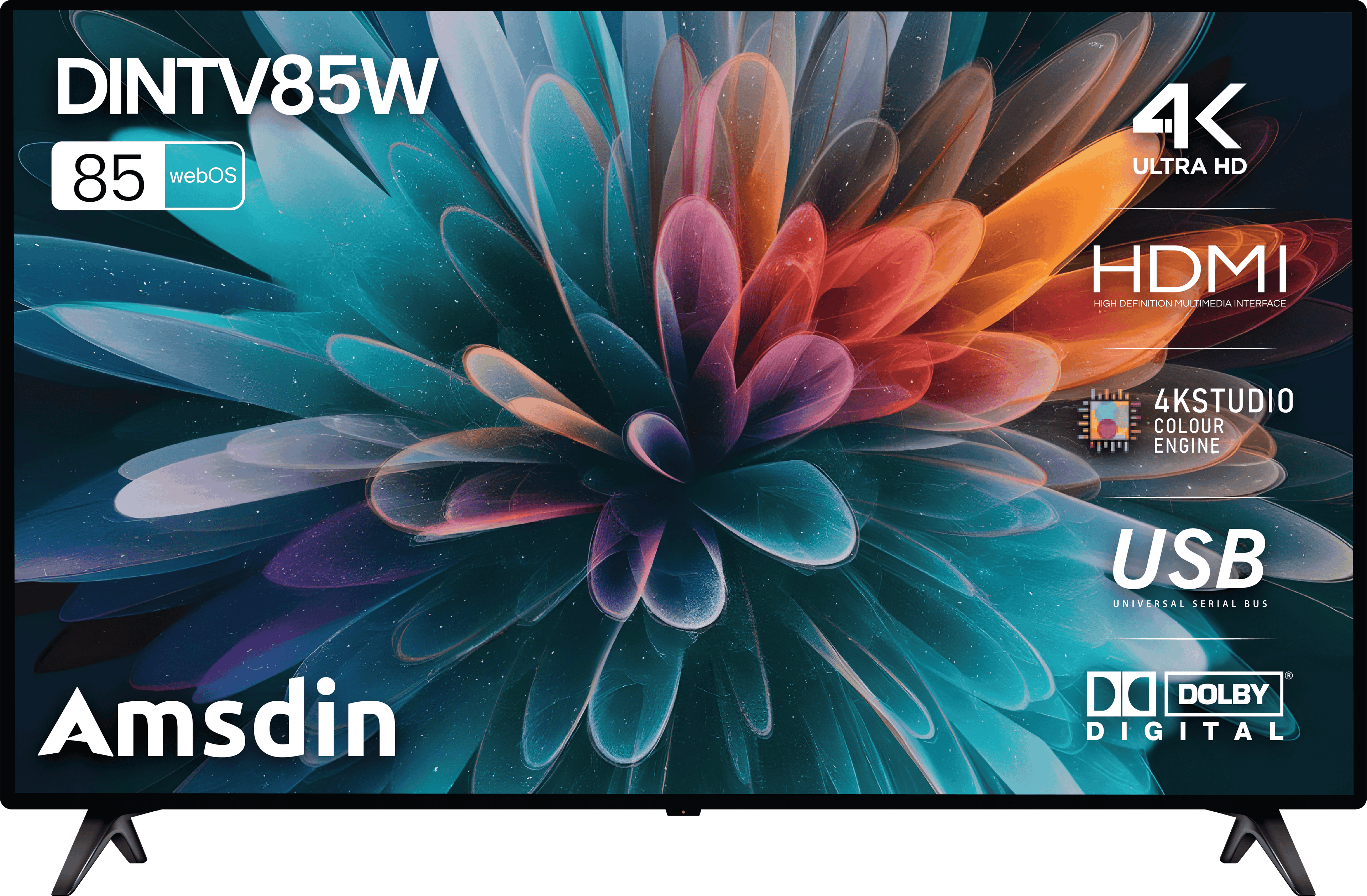 AMSDIN 85 Inch 4K Smart LED TV For Business| Sleek Design and Stunning Ultra HD Display