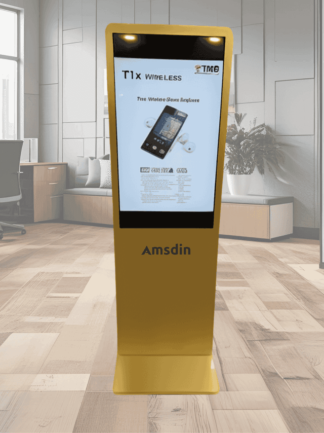 Image of Digital Display Totem with 55 Inch Gold Floor Standing Screen