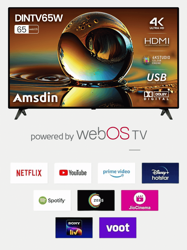 Image of AMSDIN 65 Inch 4K Smart LED TV with webOS | Sleek Design and Stunning Ultra HD Display